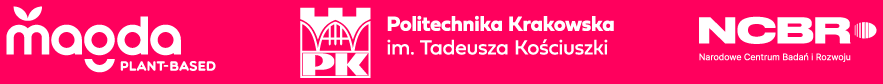 Logotypy: Magda Plant-Based, Politechnika Krakowska im. Tadeusza Kościuszki, Narodowe Centrum Badań i Rozwoju (NCBR)